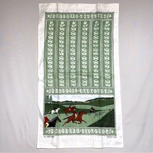 Vintage Stevens Linen Dish Hand Tea Towel Horse Hunt Fox Hound Collectible Decor